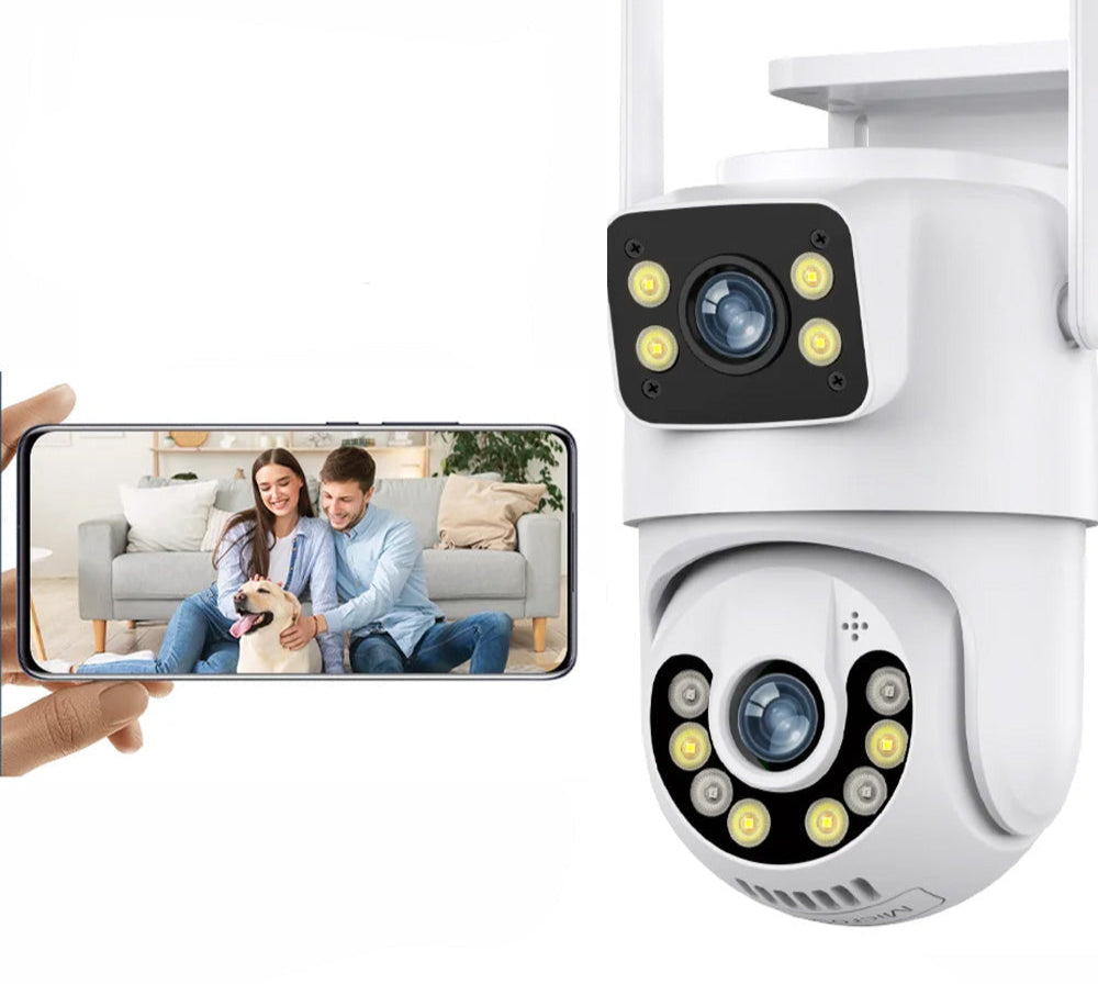 Câmera de Vigilância PTZ Dual Lens 8MP 4K - Com Deteção de Movimento, Visão Noturna e Audio Câmera de Vigilância PTZ Dual Lens 8MP 4K - Com Deteção de Movimento, Visão Noturna e Audio